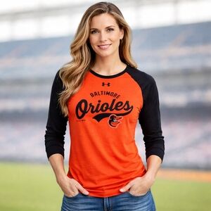 Under Armour Baltimore Orioles MLB Raglan Tee Orange Black Long Sleeve L Casual